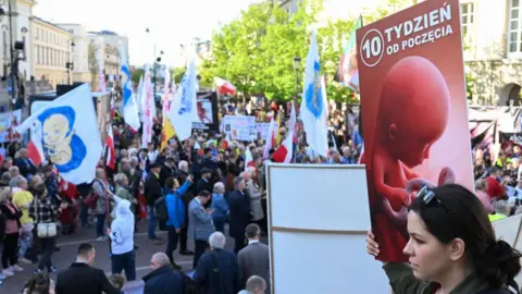 SERGEI GAPON/AFP Poland has some of the tightest abortion laws in the EU and anti-abortion activists gathered in Warsaw as the debate took place