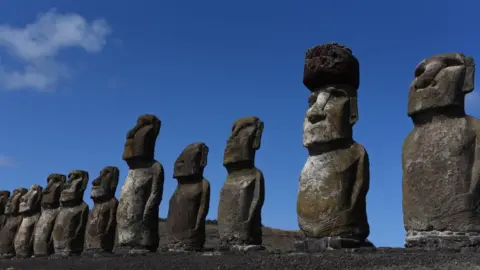 Easter Island statue uncovered in dried-up lake