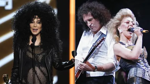 Getty Images Cher and Brian May with actor