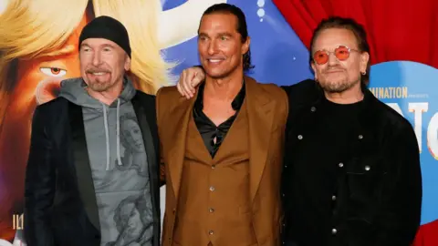 Reuters Matthew McConaughey, The Edge and Bono at the Sing 2 premiere