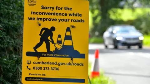 Cumberland Council Roadworks sign