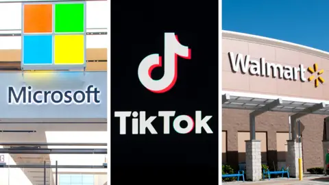 Getty Images Composite of Walmart, Microsoft and Tik Tok logos