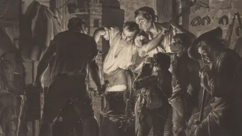 Getty Images An Iron Forge, after a painting by English artist Joseph Wright of Derby. 18th Century.