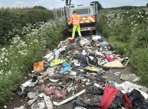 Lichfield District Council Raikes Lane, Shenstone, where a large pile of waste was abandoned