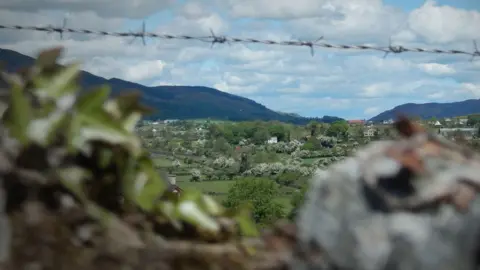 Barbed wire on borderland in Northern Ireland