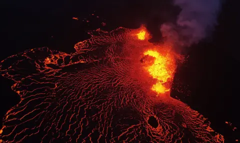 Jeremie Richard / AFP Lava flows from Fagradalsfjall volcano in Iceland, about 40km (25 miles) from the capital Reykjavik on 6 August 2022