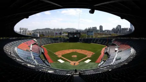 Getty Images General view of LG Twins and Doosan Bears preseason game at Jamsil Baseball Stadium on April 21, 2020