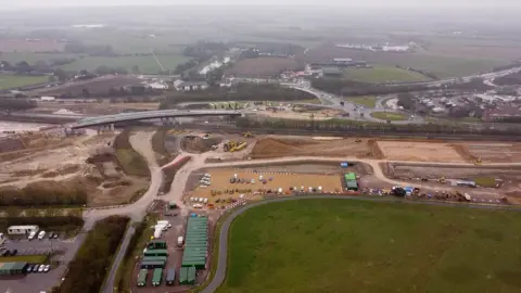 Qays Najm/BBC Drone image of the Beaulieu railway station project works in Chelmsford