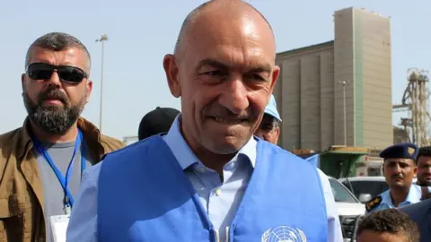 AFP Michael Lollesgaard at a press conference to welcome the handover of the port of Hudaydah on May 14, 2019