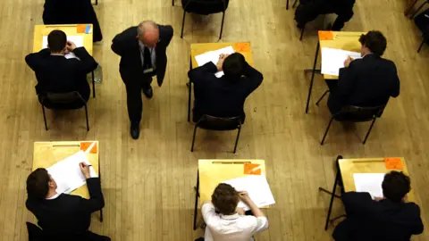 Pupils sitting in exam room