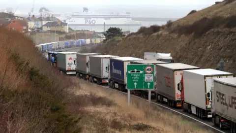 PA Lorries queuing at the entrance to the Port of Dover
