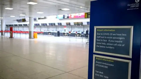 Getty Images An empty Glasgow Airport as airlines have grounded all but essential flights