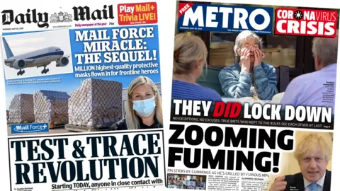 Front pages of the Daily Mail and the Metro