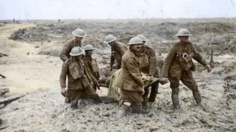 Getty Images Stretcher bearers at Passchendaele 100 years ago