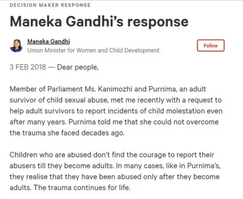 change.org Member of Parliament Ms. Kanimozhi and Purnima, an adult survivor of child sexual abuse, met me recently with a request to help adult survivors to report incidents of child molestation even after many years. Purnima told me that she could not overcome the trauma she faced decades ago. Children who are abused don't find the courage to report their abusers till they become adults. In many cases, like in Purnima's, they realise that they have been abused only after they become adults. The trauma continues for life.