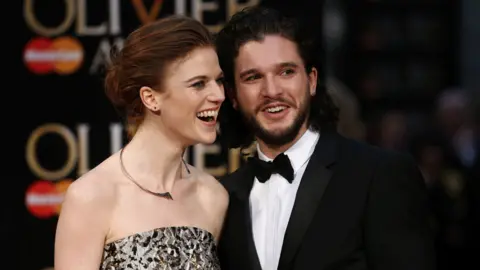 Getty Images Kit Harington and Rose Leslie on the red carpet at the 2016 Olivier awards