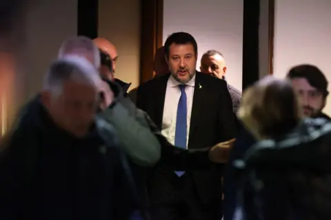 Getty Images Matteo Salvini arrives at the Palermo courthouse