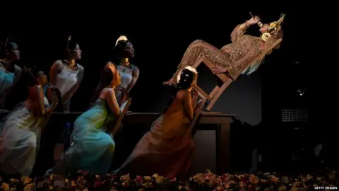 Getty Images Beyonce at her Grammy performance