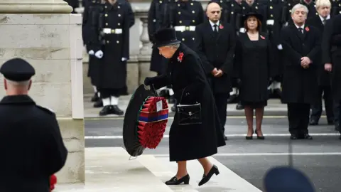 EPA The Queen laying the wreath at the Cenotaph