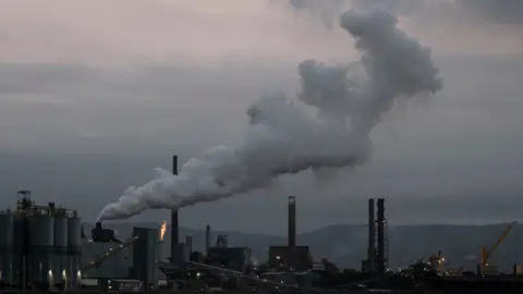 Getty Images A general view of the steelworks and coal loading facility in Port Kembla on February 01, 2021 in Wollongong, Australia