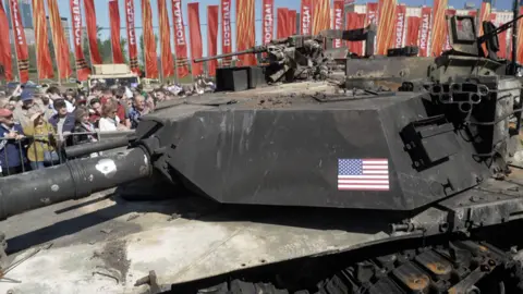 A captured US Abrams tank on display in Moscow