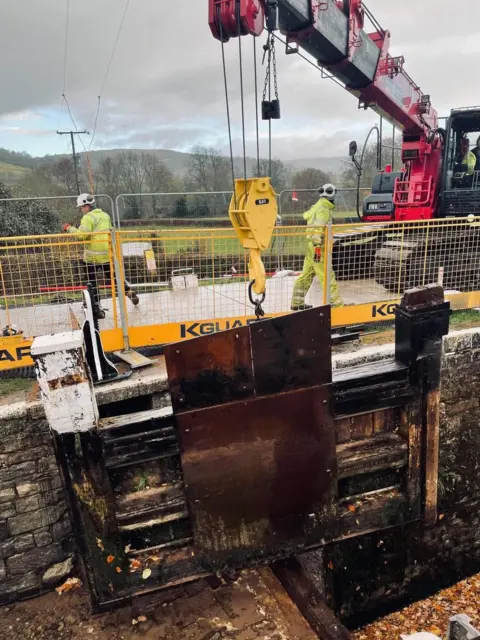 Canal and River Trust Old lock removed near Llangynidr