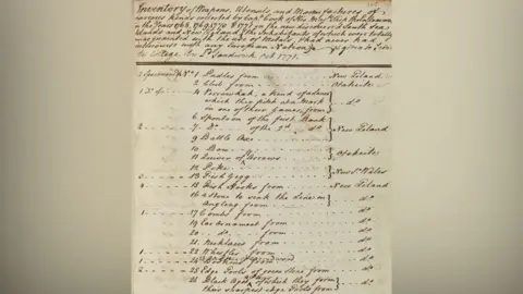 Trinity College, Cambridge University A 1771 inventory of items donated to Trinity College Cambridge of artefacts collected during HMB Endeavour's voyagle