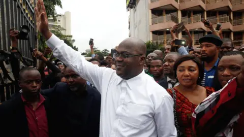 Reuters Felix Tshisekedi waving after he was announced as winner of the elections in Kinshasa, DR Congo - 10 January 2019