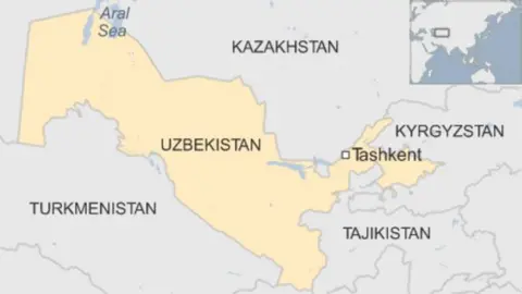 Map of Uzbekistan and surrounding region