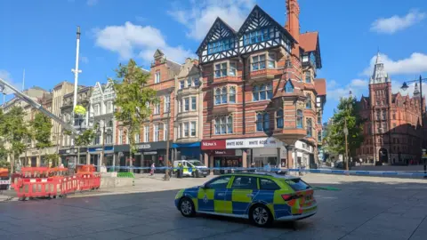 Police at the cordon in the centre of Nottingham
