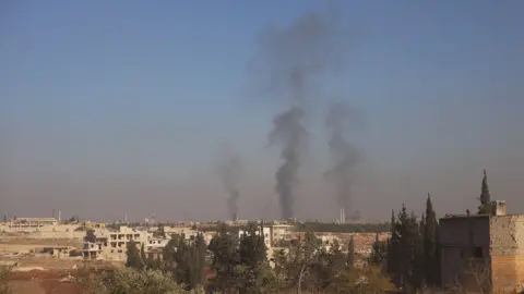 Reuters Smoke is seen billowing from the sky in Aleppo following a Russian strike on the city