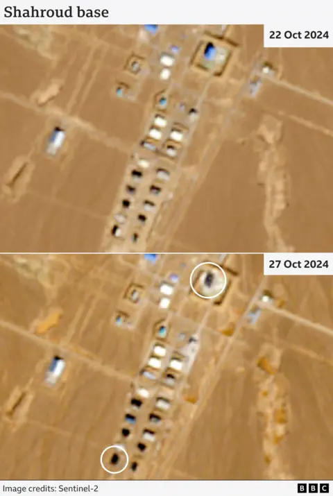 Imágenes de satélite que muestran daños en el sitio militar de Shahroud