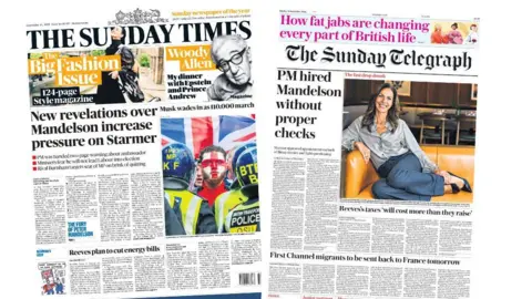 The front pages of the Sunday Times and the Sunday Telegraph. 