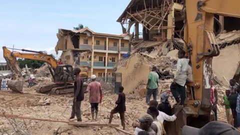 Getty Images  An image of a collapsed school building in Nigeria