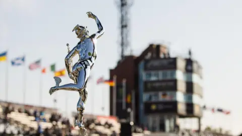 Isle of Man TT Races The TT trophy in front of the Grandstand