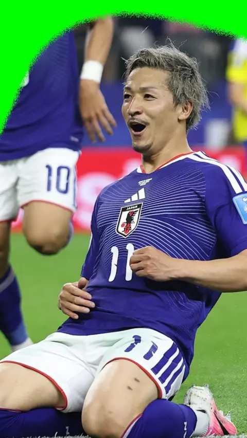 Daizen Maeda celebrates