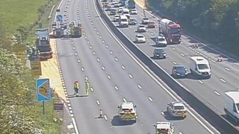 Traffic camera view of the M25 junction 5 and 6