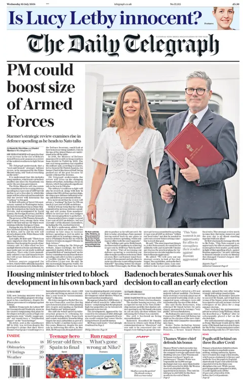 Daily Telegraph front page for 10/07/24