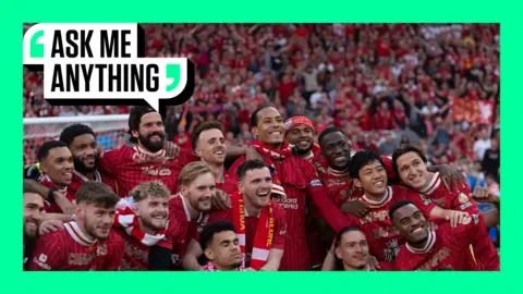 Liverpool's players celebrate winning the league after the Premier League match between Liverpool and Tottenham Hotspur