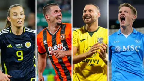 (left to right) Caroline Weir, Dundee United's Max Watters, Martin Boyle of Hibernian and Napoli's Scott McTominay