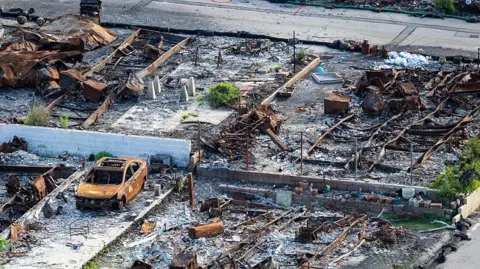 Los Angeles Times via Getty Images Burnt out plots following in the Pacific Palisades following the 2025 Los Angeles fires. 