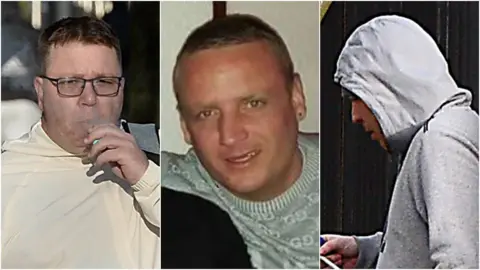 Pacemaker Head-and-shoulders images of three men. The first, Walter Ervine, is wearing dark-rimmed glasses and a cream-coloured jacket and is smoking a vape. The second, Glenn Rainey, has short brown hair and is wearing a grey sweater. The third, Robert Spiers, is wearing a grey hoodie which obscures his face.