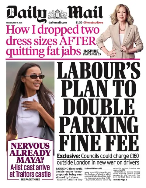 The headline on the front page of the Daily Mail reads: "Labour's plan to double parking fine fee."