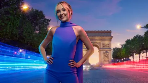 Channel 4/PA Media Rose Ayling-Ellis pictured against the backdrop of the Arc de triomphe in Paris