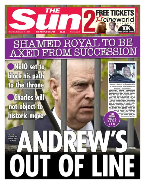 "Andrew's Out of Line," reads the headline on the front page of the Sun.
