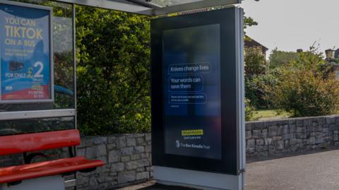 Screen at a bus shelter