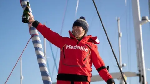 PA Media Pip Hare after completing a round-the-world race