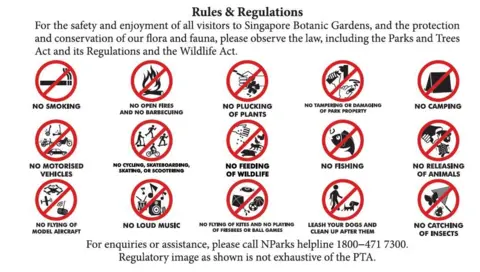 National Parks Board A list of do's and don'ts at Singapore Botanic Gardens, from "no loud music" to "no flying of kits and no playing of frisbees or ball games"