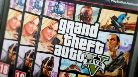 Grand Theft Auto game cover on shop shelf
