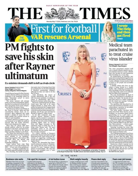 7f102780-4cb6-11f1-ac78-2112837ce2aa.jpg The Papers: Original 'Labour leadership rivals circle' and 'Golden boys' on Baftas red carpet